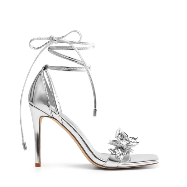 Butterfly Lace Up Stilleto High Heels - SILVER-PAT - 4